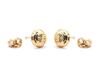 7mm Solid 18K Gold Stud Earrings, Dainty Flat Back Studs, Handmade 18kt Yellow Gold Jewelry for Women