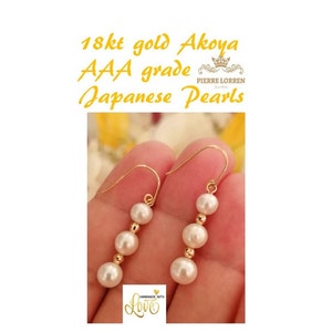 Akoya Pearl Drop Earrings 18k solid GOLD gift for bride Genuine Japanese CULTURED Akoya Sea water Pearl Wedding Earrings/Akoya Pearl Earring