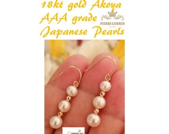 Akoya perla gota pendientes 18k sólido oro regalo para la novia genuina japonesa cultura Akoya mar agua perla pendientes de boda / Akoya perla pendientes