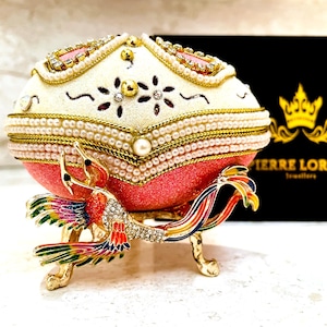 Couple NATURAL Fabergé Egg style Musical Pure GOLD Fabrege Jewelry Box Faberge Egg Trinket Box Handmade Crystal Diamond Wedding Anniversary