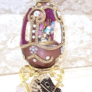One Of a Kind Faberge Egg style Faberge NECKLACE Amethyst BRACELET Purple Faberge egg Musical Carousel Horse 24k GOLD Handmade Fabergé Egg