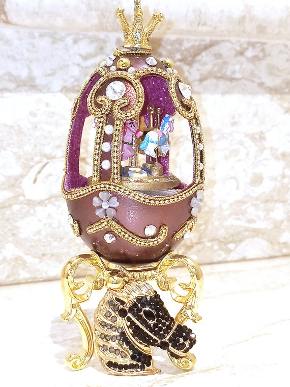 One of a Kind Faberge Egg Style Faberge NECKLACE Amethyst BRACELET Purple Faberge Egg Musical Carousel Horse 24k GOLD Handmade Faberge Egg Etsy