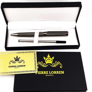 Stylo à bille Pierre Lorren bronze antique argenté Stylo à bille gravé fait main Stylo à encre Stylo d'écriture Cadeau d'anniversaire Or 18 carats sur métal argenté