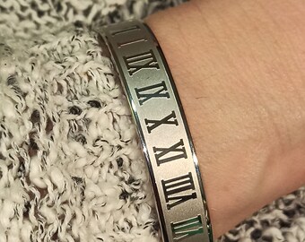 Roman Numeral Bracelet Mom and Daughter JewelryHANDMADE 24k GOLD Silver  Bangle 