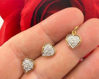 18kt Solid 18k Yellow Gold Natural Diamond Heart Pendant Natural Diamond Heart Earrings  Fine Jewelry Handmade by Pierre Lorren