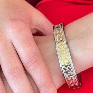 Pulsera de meandro de plata hecha a mano / brazalete de llave griega / pulsera de meandro de joyería griega / pulsera de llave griega antigua / regalo de ORO de 24K para ella