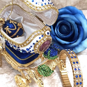 Blue Faberge Egg style ONE of a KIND Luxury Wedding Gift, 430 Sapphires & Diamonds Natural Handcarved Egg 24k Daughter wedding gift from Mom