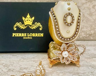 2010 Uovo Fabergé unico nel suo genere - Carillon in stile Fabergé con uovo naturale + collana Fabergé in argento, regalo per il 16° compleanno della figlia, uovo Fabergé