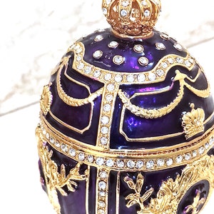 Royal Purple Fabergé Egg style 24KGOLD 4ct Collectors Egg Fabrege Jewelry Box Faberge Egg Trinket Box HAND Decorated with 200 Austrian Crys image 5