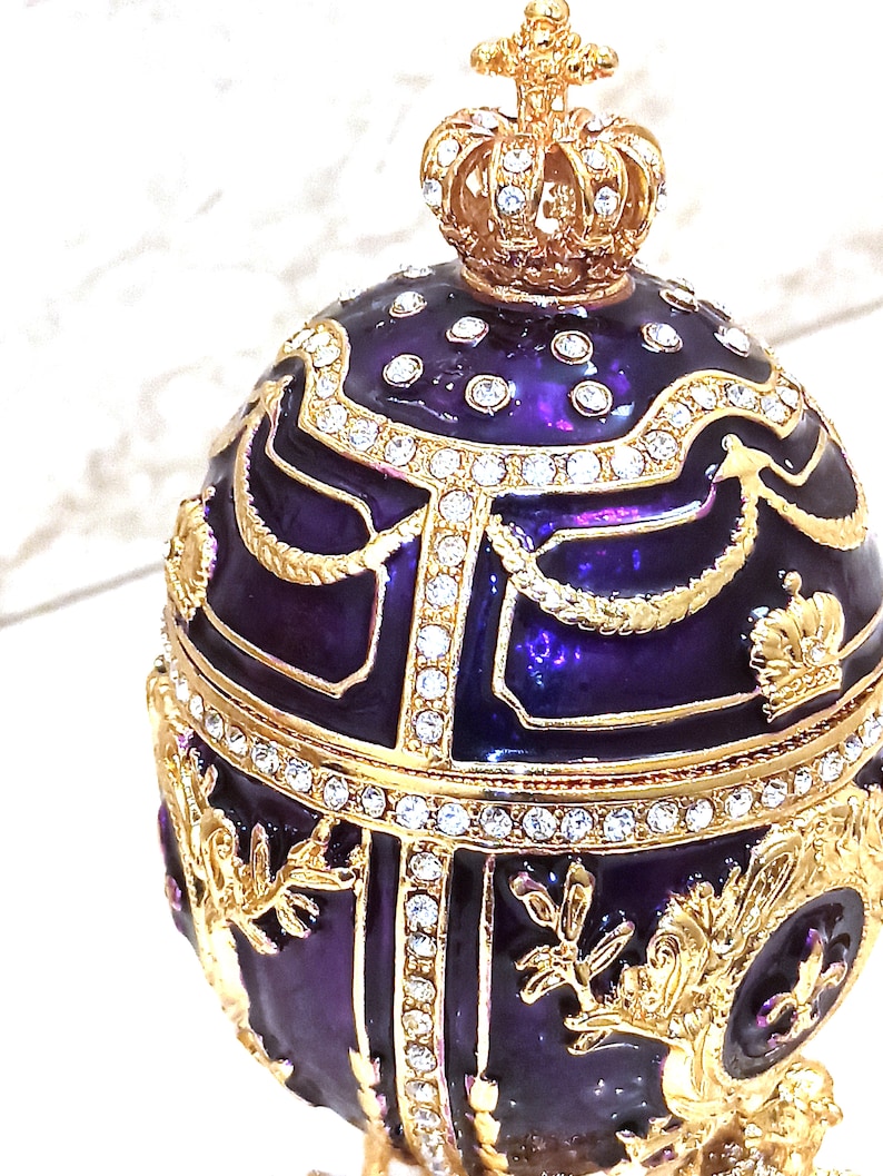 Royal Purple Fabergé Egg style 24KGOLD 4ct Collectors Egg Fabrege Jewelry Box Faberge Egg Trinket Box HAND Decorated with 200 Austrian Crys image 5