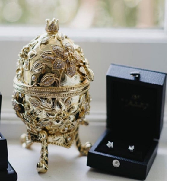 Faberge Egg Pomegranate Trinket box 24k GOLD HAND Embellished 400 Austrian Crystal DIAMONDS Handset  Fabergé Ring box for proposal Wedding