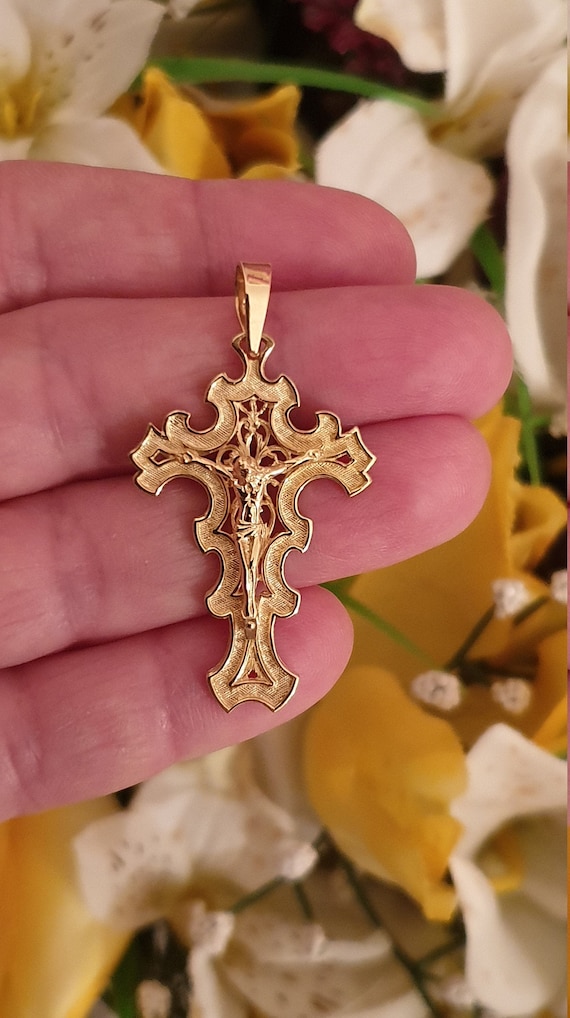 18kt SOLID GOLD Cross Pendant Woman/Crucifix Jewel