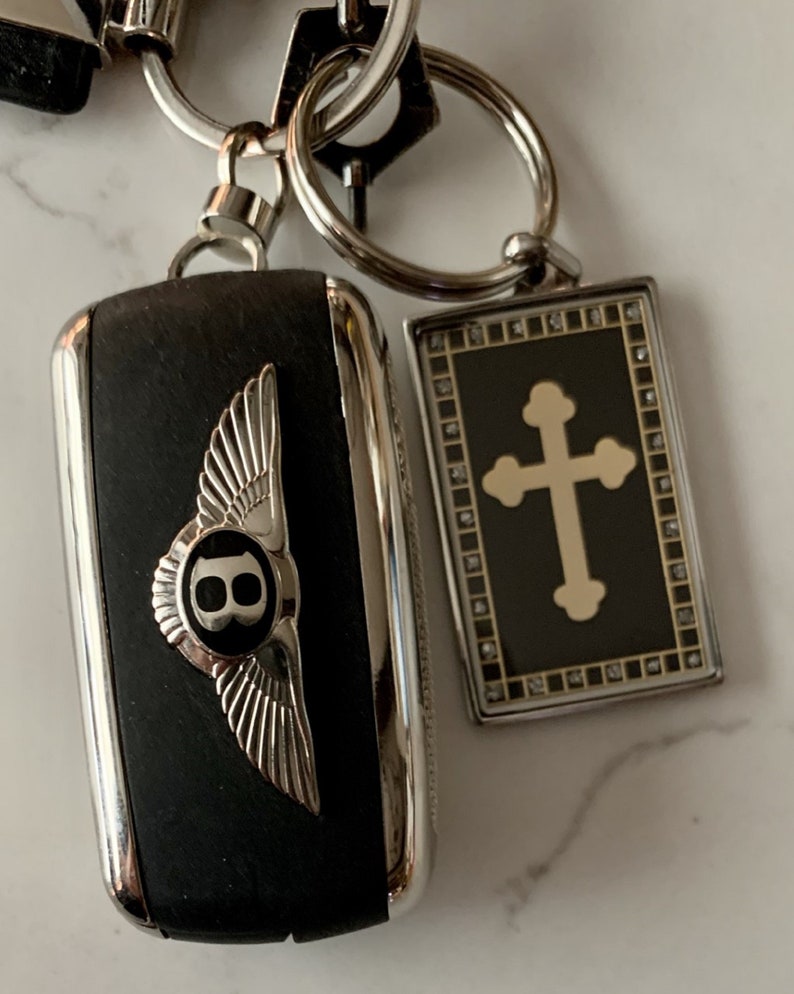 SILVER Cross Keychain Swarovski Diamond 24K Christian Keychain Cross ...
