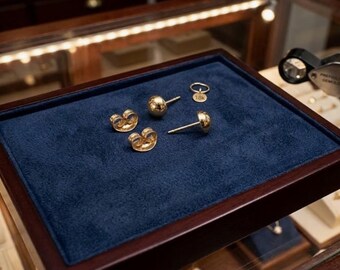 6mm Handmade 18K Yellow Gold Stud Earrings, Lightweight Fine Jewelry Studs 18kt Solid Gold