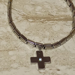 SILVER Cross Bracelet Swarovski diamond 0.03ct/Cross Bracelet/Cross Jewelry Women/Dainty Cross bracelet Gift /Christian bracelets for women