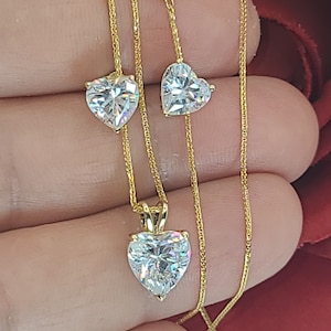 Solides 18k GOLD Schmuck SET Herz Form Diamant Halskette Herz Diamant Anhänger Diamant Herz Ohrstecker Unikat Diamant Schmuck SET 3.5ct