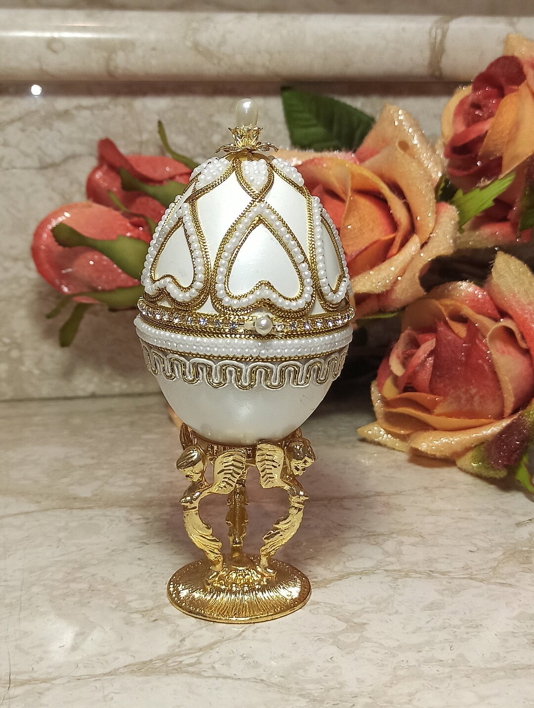 Guardian Angels NATURAL Egg FABERGE Music Jewelry Box Home