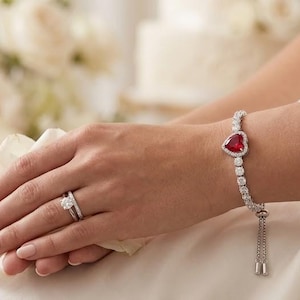 4.5ctw CERTIFIED Natural Ruby Heart Bracelet Ruby Heart-cut Ruby Diamond Bracelet Fine Jewelry 40th Ruby Anniversary Gift for wife Handmade