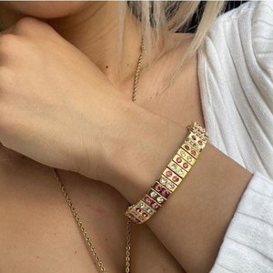 24k, October Birthstone, Pink Tourmaline Bracelet, Gemstone Bracelet, Tourmaline Jewelry, Birthstone Bracelet, Dainty bracelet, Gift for her