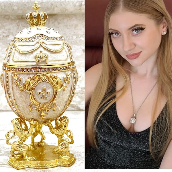 Imperial Off-White Fabergé Egg style 24KGOLD 4ct Collectors Egg Fabrege Eggs Jewelry Box Faberge Egg Trinket Box HANDMADE 200 Set Swarovski