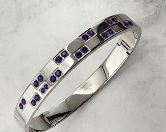 Amethyst Handmade  Steel Meander Bracelet  Greek Key Bangle  Greek Jewelry Meander Bracelet Ancient Greek Key Bracelet 18K GOLD gift for her