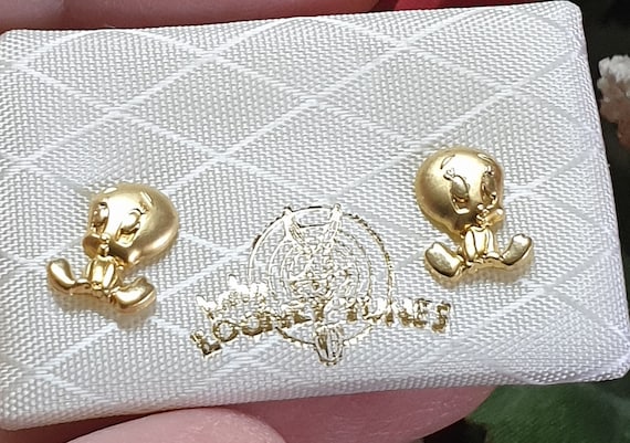 Girls Earrings 18k Solid GOLD Tweety Warner Bros ORIGINAL Gold