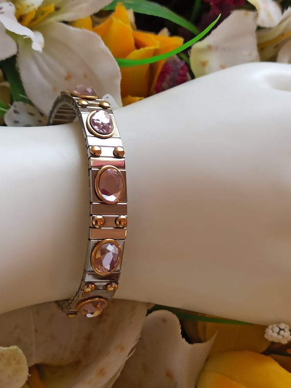 Champagne Pink bracelet bangle SILVER birthstone braclet/October birth stacking bangle bracelet Swarovski Jewellery Pink 24kt GOLD Handmade