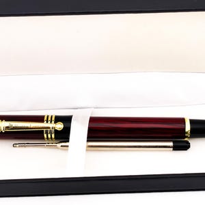 PierreLorren Bolígrafo Profesional Bolígrafo Roller Elegante Bolígrafo de Lujo Bolígrafo de Escritura Hecho a Mano Bolígrafo de Graduación de ORO 18k en Plata Borgoña ÉXITO VICTORIA