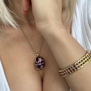 Gold Amethyst Halskette - Faberge Ei Anhänger - Amethyst Armband - 24K Gold - Brautparty Geschenk - Geschenk für Frauen