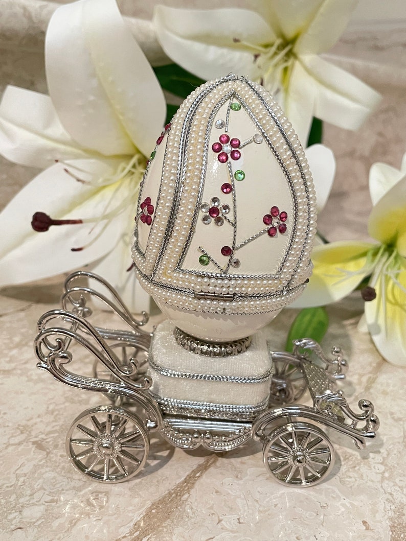 1983, Imperial Egg, Faberge Egg Music, Handcarved REAL Egg PLUS, Faberge Jewelry, 3 carat DIAMOND Faberge Egg Necklace,40th Anniversary gift 画像 3