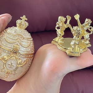 GOLD Designer Perla Faberge Egg Jewelry Box Home Decor Easter Egg Fabergé egg trinket Box Decorative Boxes Faberge Style Swarovski HANDMADE
