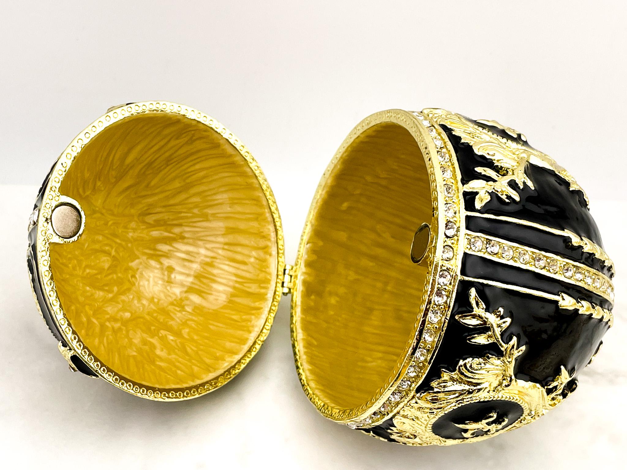 Imperial Collection Egg 黒色 IMPERIAL Black Fabergé Egg Style 24k GOLD 4ct Collectors Egg