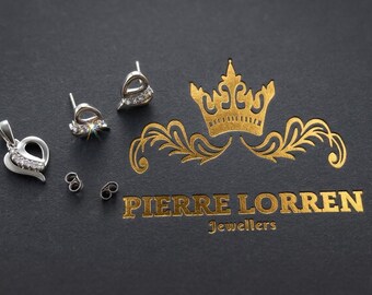 Pierre Lorren Heart Diamond Pendant Stud Earrings SET 18k Solid White Gold Heart Shaped Diamond Handmade Love Diamond Fine Jewelry