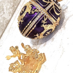 Royal Purple Fabergé Egg style 24KGOLD 4ct Collectors Egg Fabrege Jewelry Box Faberge Egg Trinket Box HAND Decorated with 200 Austrian Crys image 6