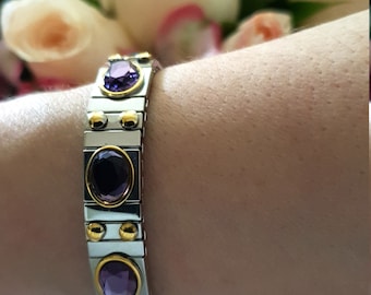 Amethyst Silver Flex Bangle/Purple Jewelry Gemstone Bracelet/Amethyst February Birthstone bracelet/Purple Gem Bracelet/ Amethyst Gem Bangle/