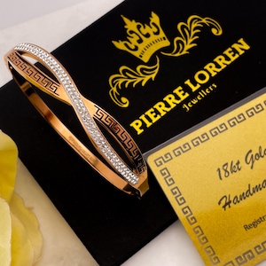 Pulsera de 8 mm, joyería griega, pulsera de oro rosa de 18 quilates, brazalete infinito, joyería de llave griega antigua, pulsera de meandro, regalo de aniversario