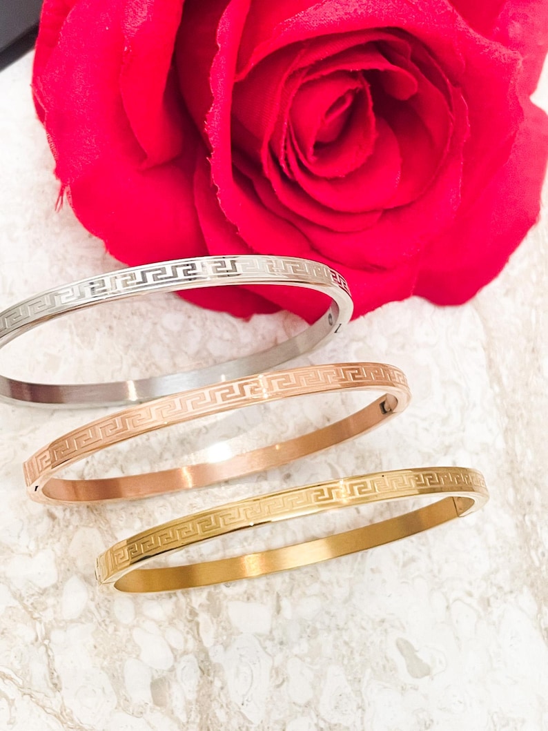 Meander Greek Key Bracelet Set X3 : 18k Gold Vermeil, Infinity Bangle ...