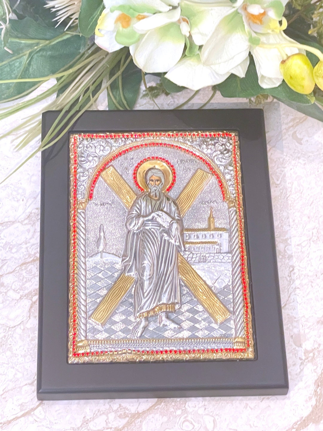 Solid SILVER Icon of Saint Andrew the Apostle Orthodox Icon St Andrew ...