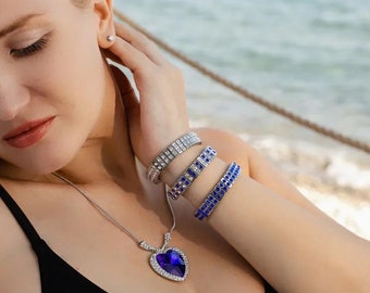 5pce Heart of the Ocean Collar Colgante Película Titanic Joyas Únicas Corte Corazón ZAFIRO Collar Titanic Colgante PULSERA PENDIENTE Set Regalo