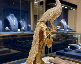 Ciondolo Pavone Imperiale Anniversario d'Argento in Oro Puro con Cristallo Austriaco e Diamanti, Regalo per Donne, 10" Simbolico Bellezza Forza
