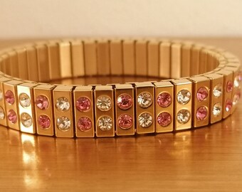 24kt ORO SWAROVSKI Pulsera de cristal rosa para niñas Adolescente Dama de honor Desfile de graduación Rosa caliente Fushsia Pulsera de brazalete de novia