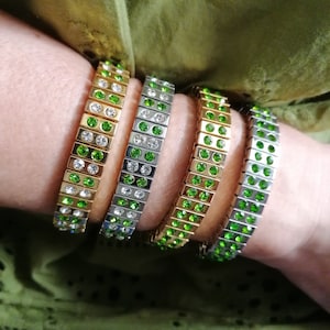 24k Gold PERIDOT bracelet Green gem Birthston bangle WEDDING jewelry bridesmaid bracelet Silver Crystal GEM friendship braclet birthday gift