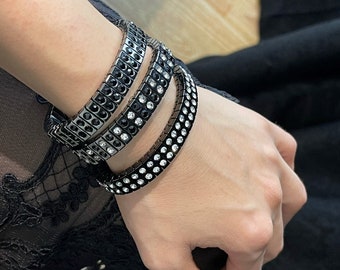 3 Black Evening Bracelet Set,IMPRESSIVE Jewelry for women,Black Statement Bracelets,Black Evening Jewelry Set SWAROVSKI DESIGNER Bracelets