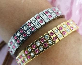 SWAROVSKI Crystal Jewelry Prom Bridesmaid Statement Hot Pink bracelet bangle Gift 24kt GOLD Rose Pink GEM Teenage Girl Pageant Teen bracelet