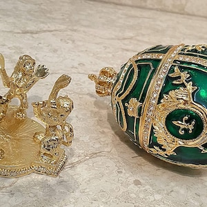 Fabergé Egg, Emerald Jewelry Box, Faberge Green Egg, Birthday gift, Faberge style Decorative boxes, HANDMADE,200Austrian Crystal Handset 24k