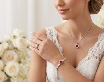Collana con ciondolo a forma di cuore in rubino naturale certificato da 4,5 carati, bracciale con rubino a taglio a cuore, gioielli pregiati, regalo per il 40° anniversario di matrimonio, fatto a mano per la moglie.