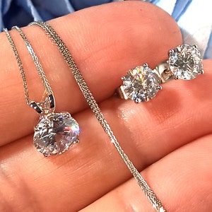 Diamant Solitär Anhänger Halskette - 1,5ct - 18K SOLID Weißgold - Diamant Halskette - 18&quot; - Diamant Solitär Ohrringe -2 ct -