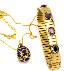 Luxury Amethyst Necklace Faberge Egg Necklace Faberge Jewelry Faberge Pendant Egg HANDMADE Valentine Gift for her Vermeil 18k Yellow Gold