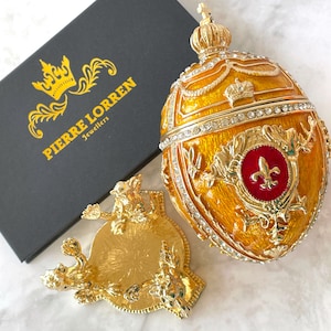 Unisex Princeton Orange Faberge Egg Home Decor Gift Fabergé egg Jewelry box Swarovski Diamond HANDMADE 24k GOLD Faberge Trinket Christmas