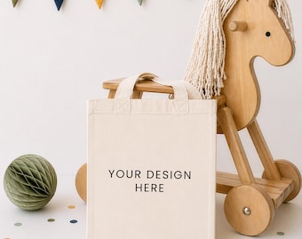 Kids Canvas Tote Bag Mockup, Kids Party Bag Medium Canvas Tote